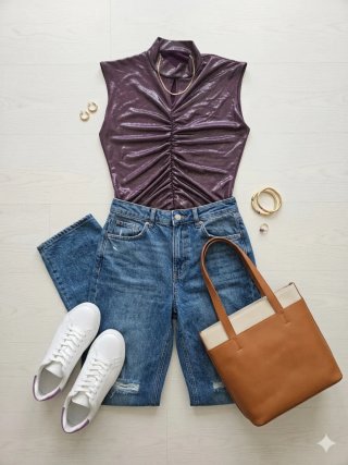 Top brillante morado con fruncido