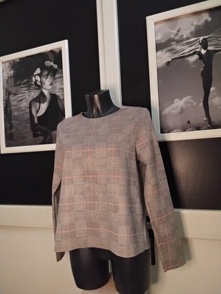 Blusa Zara a quadri rosa e grigio Cod.003