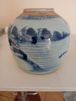 Tarro antiguo de jengibre azul y blanco, China