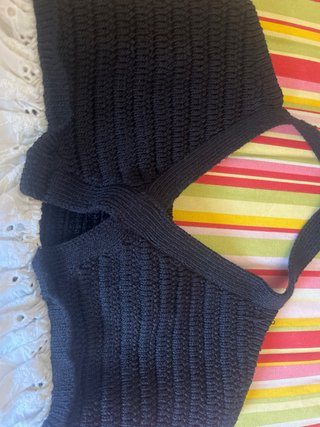Top Zara Negro y Blanco Crochet