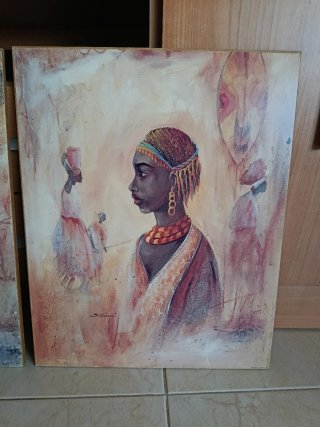 Lote 2 cuadros arte africano