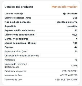 DISCOS DE FRENO DELANTEROS FORD/MAZDA