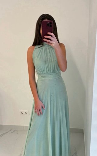 Vestido largo fiesta verde pistacho/mint