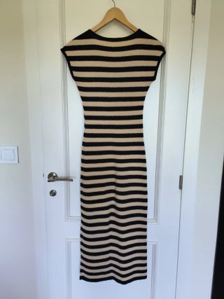 Vestido Zara Rayas Beige y Negro