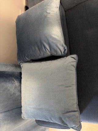 Cortinas y Cojines de Terciopelo Azul/Gris