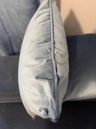 Cortinas y Cojines de Terciopelo Azul/Gris