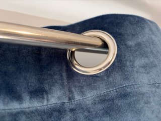 Cortinas y Cojines de Terciopelo Azul/Gris
