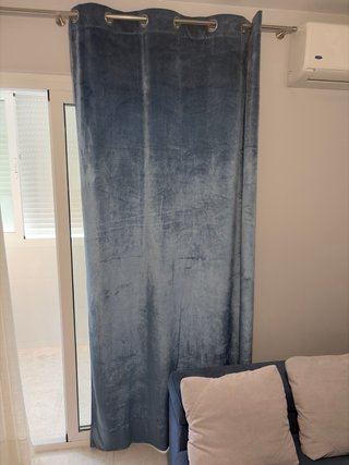 Cortinas y Cojines de Terciopelo Azul/Gris