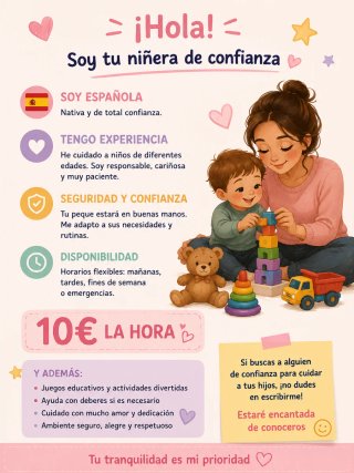 Niñera española con experiencia 10€ la hora
