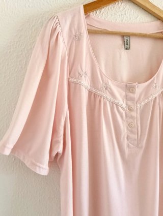 Camisón rosa pastel bordado manga corta talla 3XL