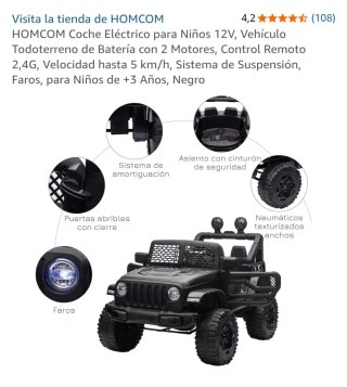 Coche eléctrico infantil 4x4 negro