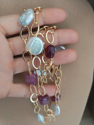 Collana oro perle e pietre fucsia