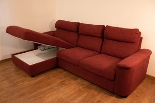 Sofá Chaise-Longue Rojo con Almacenamiento