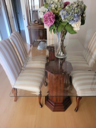 Mesa Comedor Cristal Biselado y Madera
