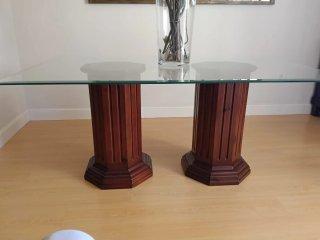 Mesa Comedor Cristal Biselado y Madera