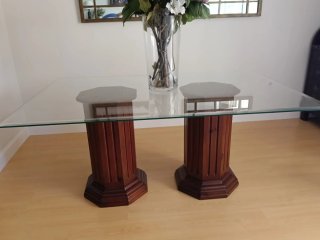 Mesa Comedor Cristal Biselado y Madera