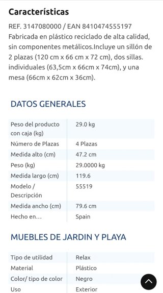 Conjunto terraza 4 piezas plástico
