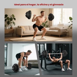 Barra Pesas 70kg + 8 Discos 1.5kg