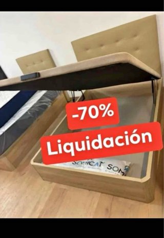 Cama Beige/Marrón con Almacenamiento + Almohada