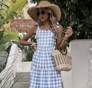 Vestido midi cuadros vichy volantes