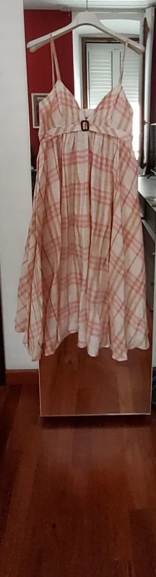Vestito a quadri beige e rosa