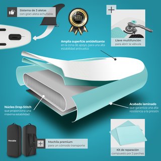 tabla paddleboard hinchable aluminio blanco turquesa 288x77x22,5cm