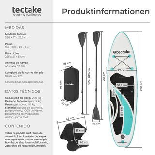 tabla paddleboard hinchable aluminio blanco turquesa 288x77x22,5cm
