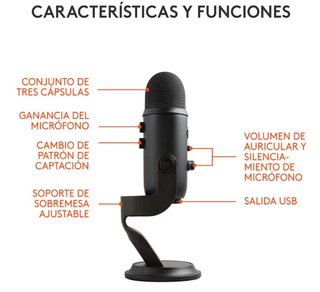 Micrófono USB Logitech Blue Yeti multi patron