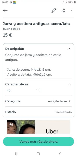 Jarra y aceitera antiguas de acero y lata