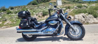 Moto Custom Azul y Plata