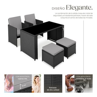 Conjunto de ratán para 2-4 personas incluye abridor, negro/gris