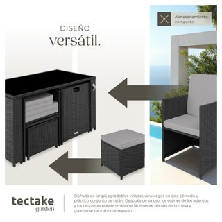 Conjunto de ratán para 2-4 personas incluye abridor, negro/gris