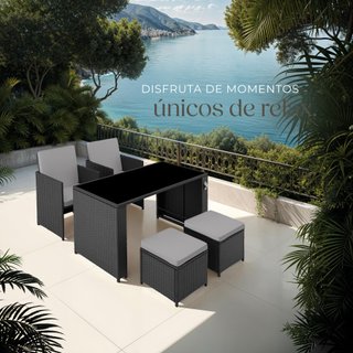 Conjunto de ratán para 2-4 personas incluye abridor, negro/gris