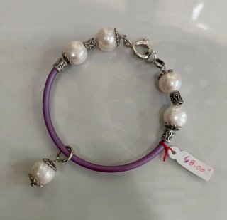 Pulsera perlas aguadulce plata y caucho