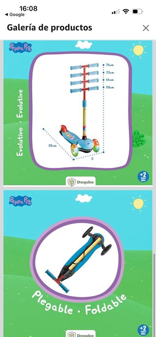 Patinete Peppa Pig infantil 3 ruedas luces