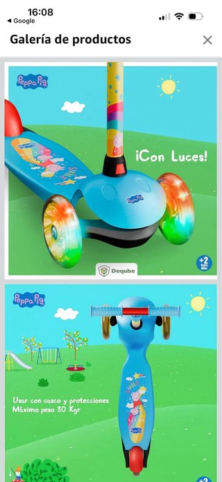 Patinete Peppa Pig infantil 3 ruedas luces