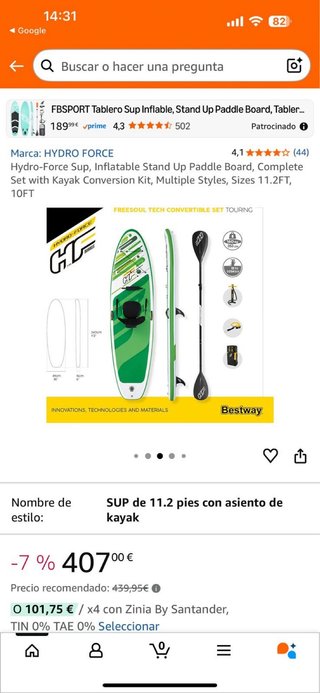 Tabla de padelsurf con asiento y remos