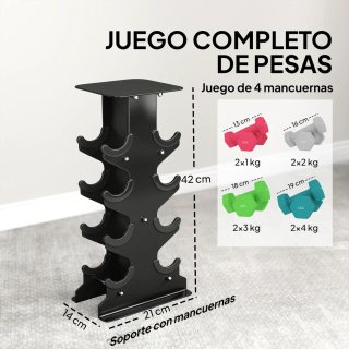Juego Mancuernas 1-4kg + Soporte
