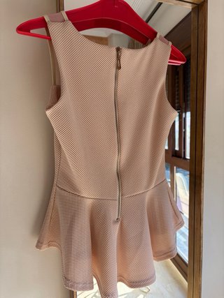 Top mujer beige/rosa con escote ilusión