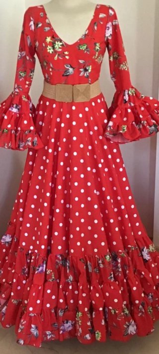 Vestido Flamenco Rojo Lunares Flores Talla Única