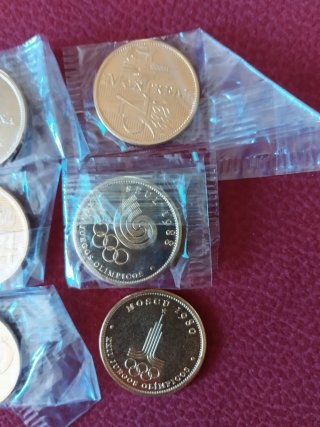 Monedas Juegos Olímpicos Baño Oro, 6 monedas