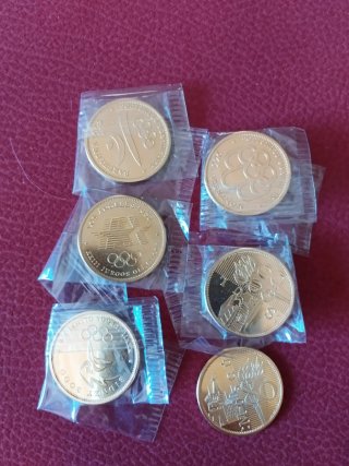 Monedas Juegos Olímpicos Baño Oro, 6 monedas