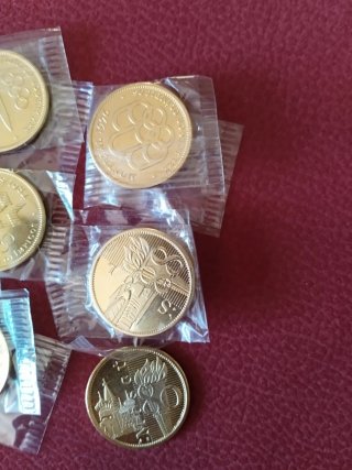 Monedas Juegos Olímpicos Baño Oro, 6 monedas