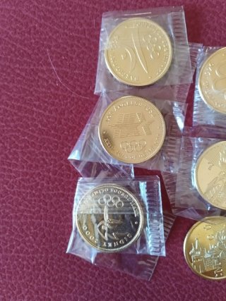 Monedas Juegos Olímpicos Baño Oro, 6 monedas