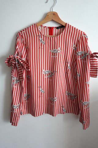 Blusa Zara Rayas Rojas Estampado Aves