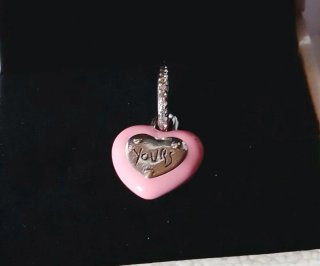 Charm Corazón Rosa Plata con Circonitas