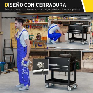 Carro de herramientas negro con ruedas