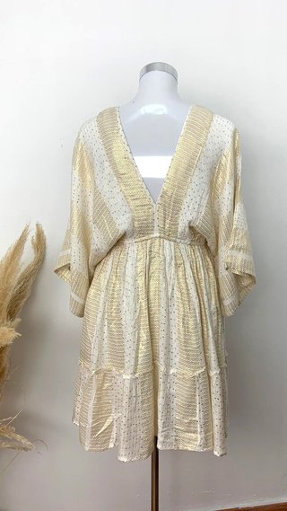 Vestido mini boho estampado dorado mujer verano