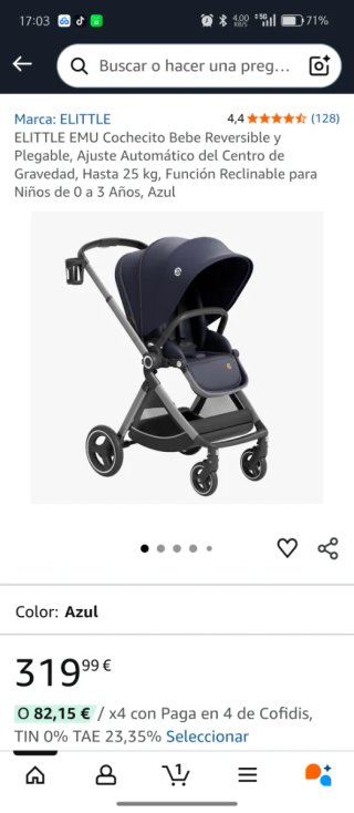 Carrito Bebé ELITTLE EMU negro