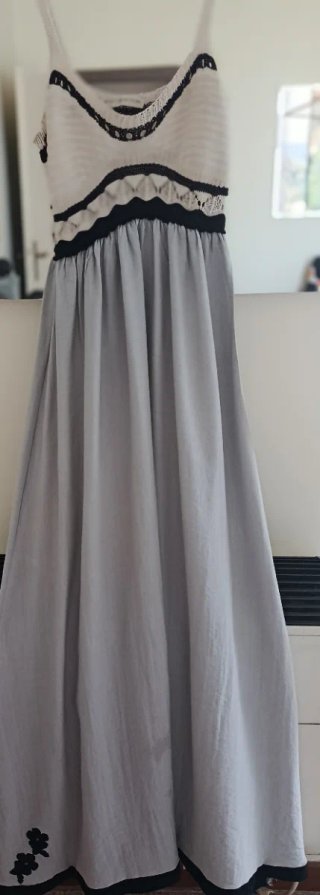 Maxi abito estivo donna vintage beige/grigio